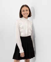 Блузка с плиссированной отделкой молочного цвета Gulliver, школьная форма для девочек  фото, kupilegko.ru